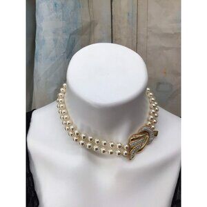 SAL Vintage 6mm Double Strand Pearl Choker 15" Necklace Magnetic Clasp